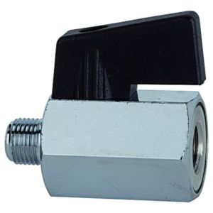 Mini zawór kulowy, gwint wewnętrzny/zewnętrzny G 1/8" - G 3/4", niklowany mosiądz, Riegler