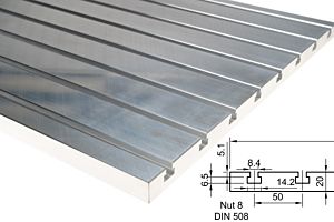 Aluminiowa płyta teowa (t-rowkowa), H=20 mm, rozmiar od 20 x 20 cm do  300 x 150 cm